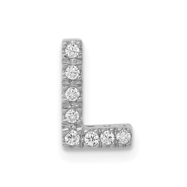 Ladies bold statement hoop earrings -14K  White Gold Diamond Letter L Initial Charm