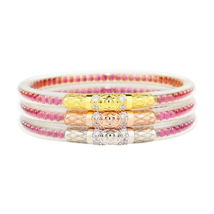 Elegant silver tennis bracelets for women -BuDhaGirl Three Queens All Weather Bangles - Epic Pink