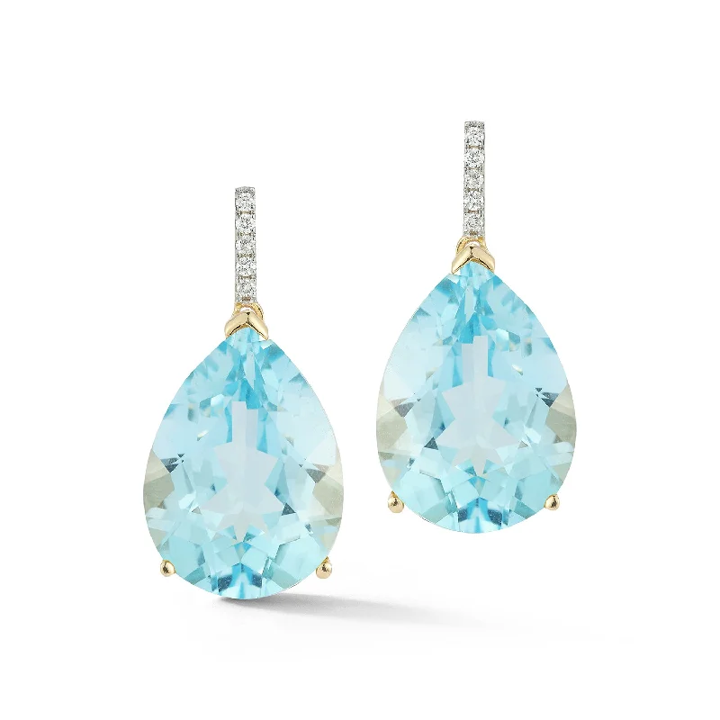 Ladies lightweight pearl earrings -14kt Swiss Blue Topaz Pear drop earrings