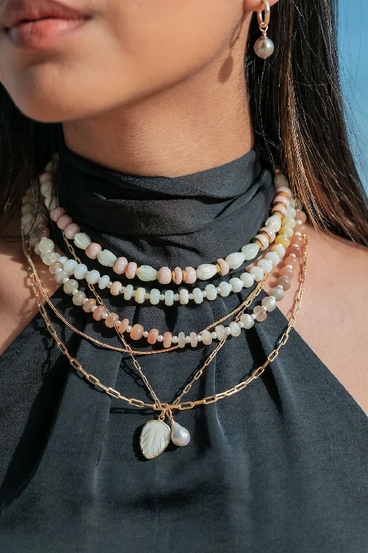 Ladies layered necklaces -Pink Opal and Pikake Necklace - Aonani