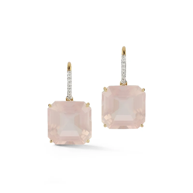 Ladies colorful beaded drop earrings -14kt Asscher Cut Pink Topaz Drop Earrings