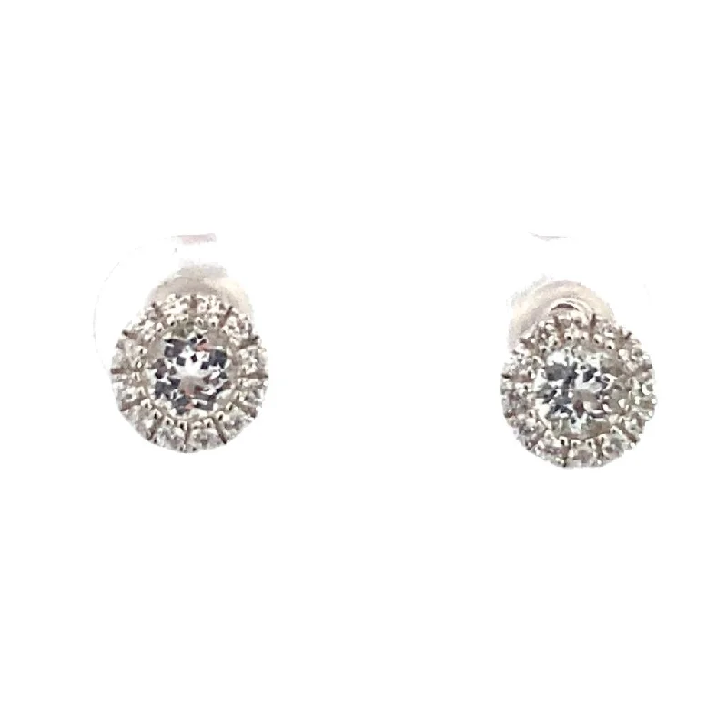 Ladies bold rose gold earrings -April Birthstone Earrings: Sterling Silver White Topaz Halo Earrings