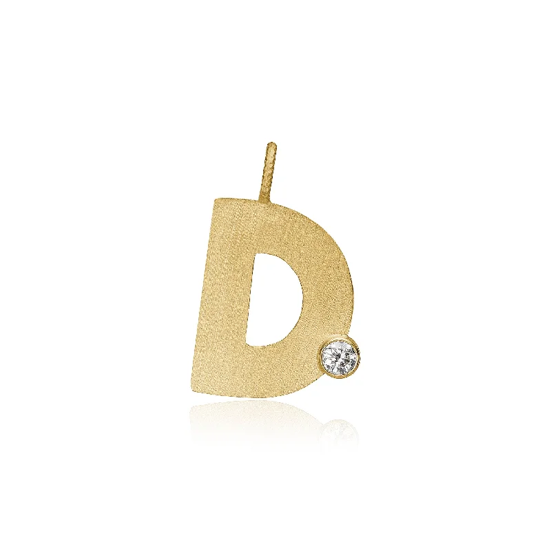 Delicate heart necklaces for ladies -Letter D 18K Gold Pendant w. Diamond