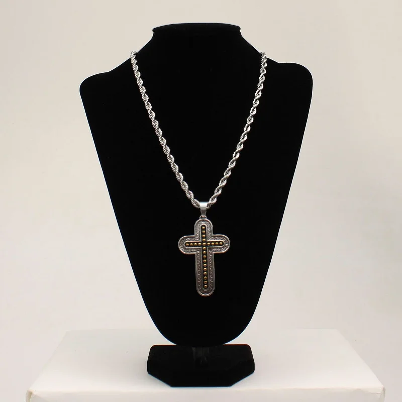 Ladies vintage pearl necklaces -Black/Gold/Silver Cross Men's  Necklace