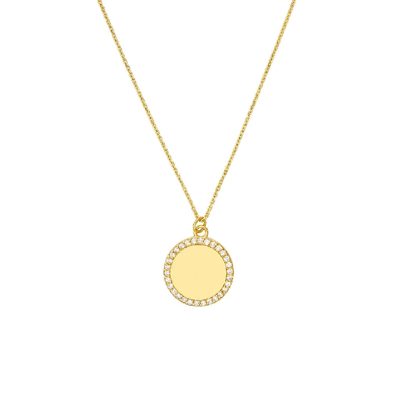 Elegant long necklaces for women -Diamond Framed Engravable Disk Necklace