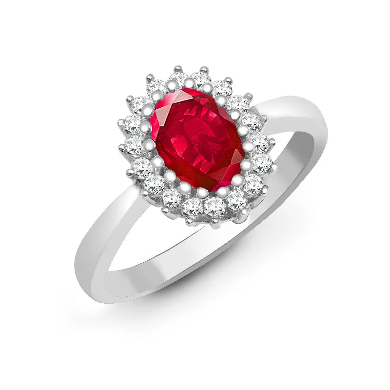 Ladies delicate emerald engagement rings -9ct White Gold Diamond And Ruby Ring