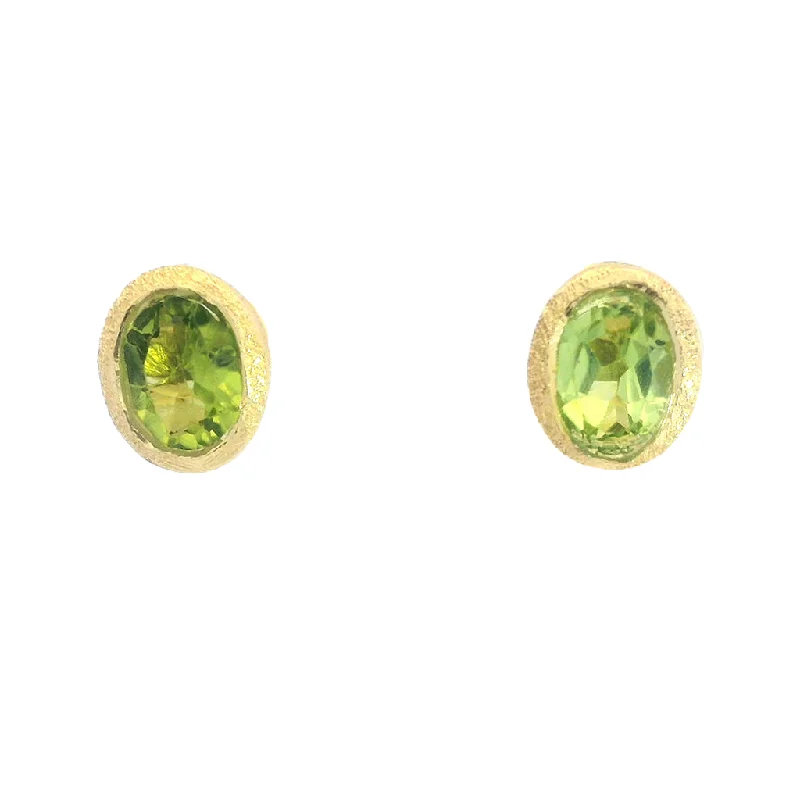 Elegant gold stud earrings for ladies -18K Yellow Gold Vermeil Oval Peridot Stud Earrings