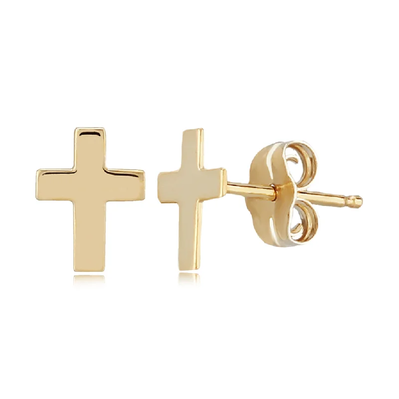 Ladies elegant garnet earrings -14K Yellow Gold Plain Cross Stud Earrings