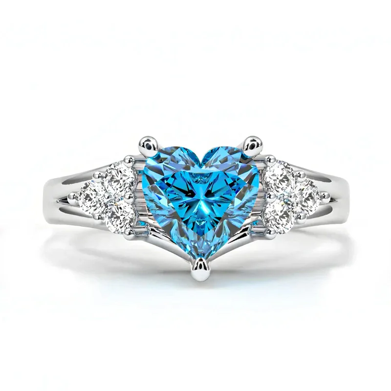 Modern gold oval engagement rings -Zarkan Royal Blue Diamond Hallmarked Silver Love Ring