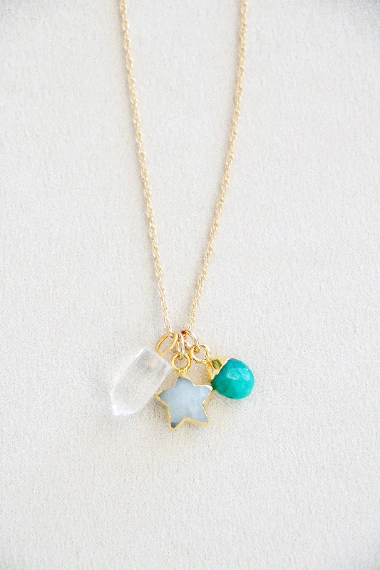 Ladies geometric pendant necklaces -natural gemstone necklace { silver + gold }