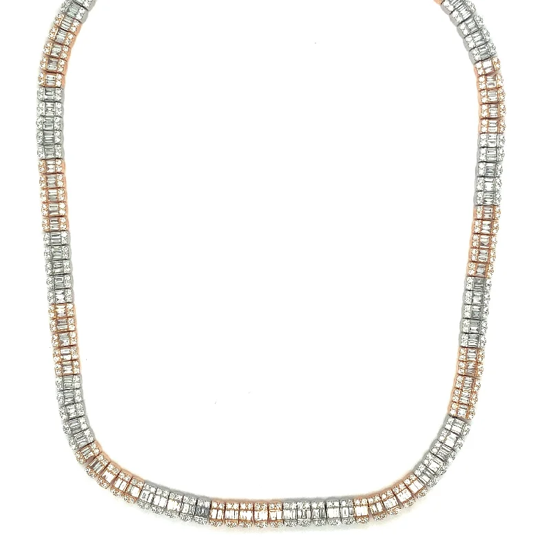 Ladies asymmetrical diamond engagement rings -Two-Tone Baguette Diamond Tennis Chain