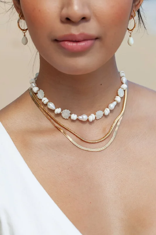 Simple gold pendant necklaces for ladies -Baroque Pearl Scallop & Puka Shell Necklace - Keao