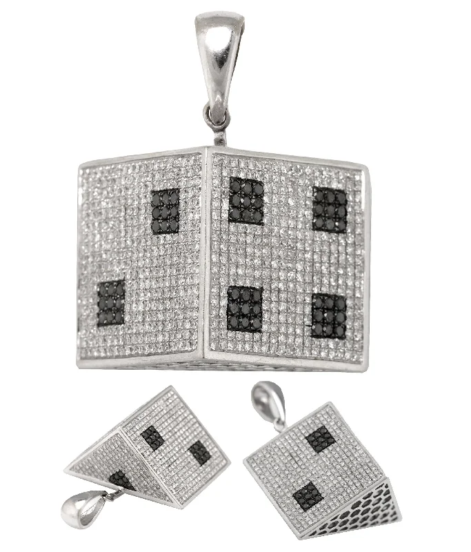 Statement choker necklaces for ladies -Men's 14K 585 White Gold 3D 8.29ctw Diamond Die Dice Pendant