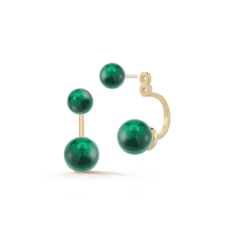 Ladies trendy tassel hoop earrings -14kt Gold Malachite  Ear Jacket Earrings