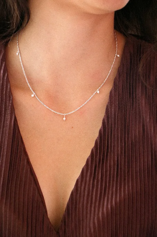 Classic diamond drop necklaces for ladies -petite pearls necklace { silver + gold }