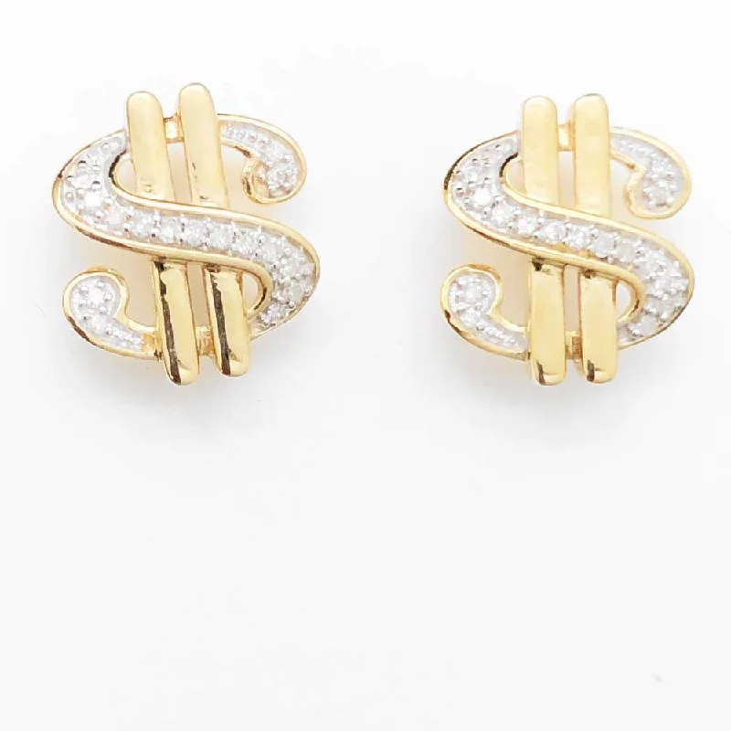 Ladies lightweight chandelier earrings -$ Dollar Sign Diamond Earrings .10cttw 10K Yellow Gold