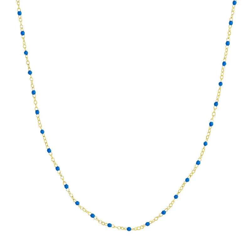 Ladies bold gold necklaces -14K Yellow Gold and Cobalt Enamel Bead Station Necklace