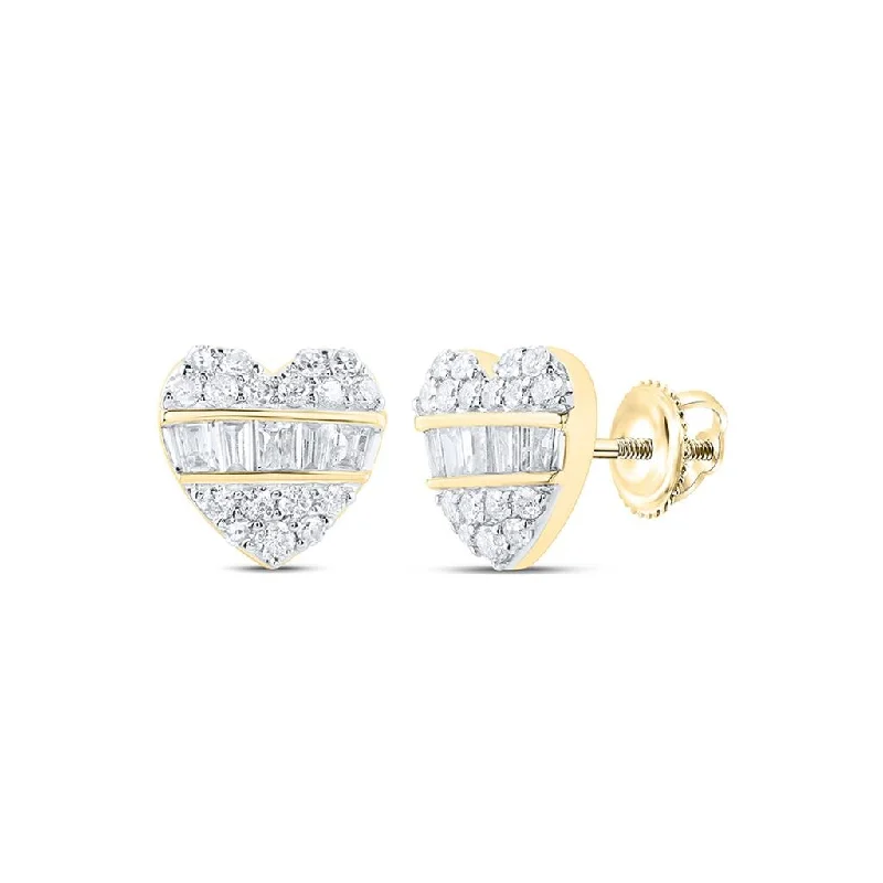 Ladies delicate emerald earrings -Heart Baguette Diamond Earrings 3/8cttw 10K Gold