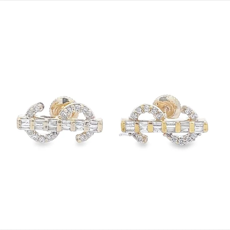 Ladies sparkling topaz earrings -$ Money Dollar Sign Baguette Diamond Earrings .32cttw 10K Gold