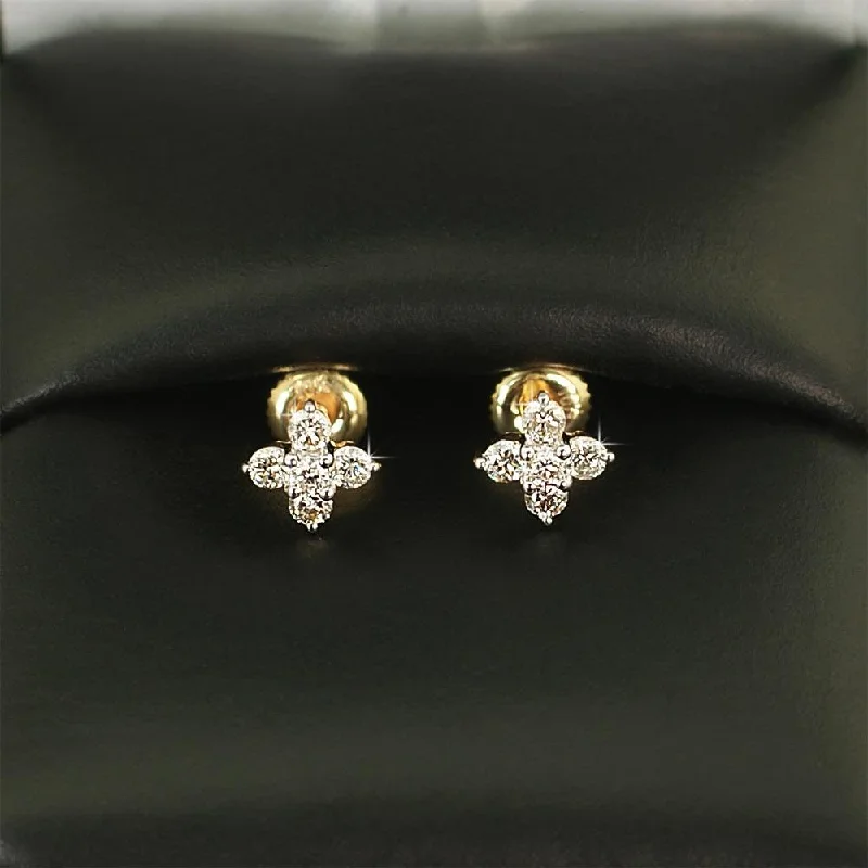 Modern geometric hoop earrings for women -Mini Flower Diamond Earrings .28cttw 10K Yellow Gold