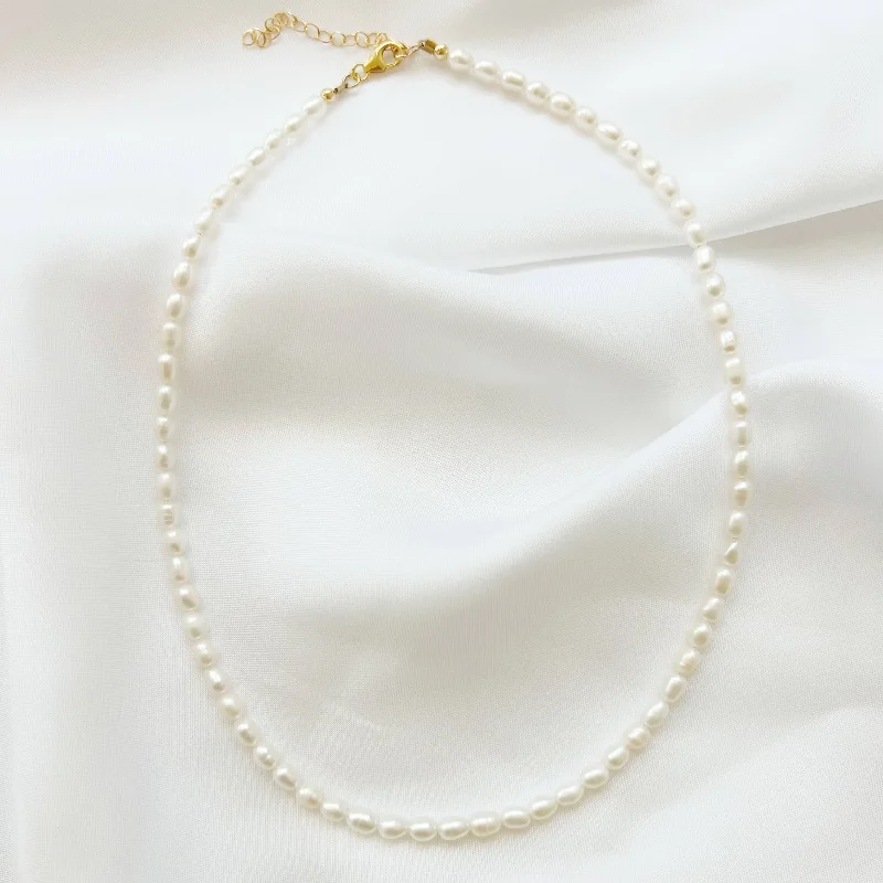 Dainty silver necklaces for ladies -Sea Isle Freshwater Rice Pearl Beaded Necklace Gold Filled