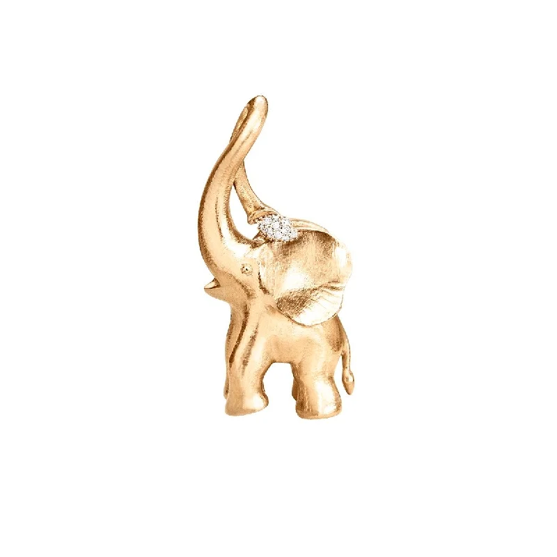 Minimalist gold necklaces for ladies -Large Elephant Charm 18K Gold Pendant w. Diamonds