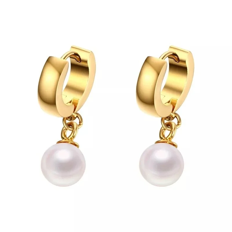 Vintage gold stud earrings for women -Jax Pearl Huggie