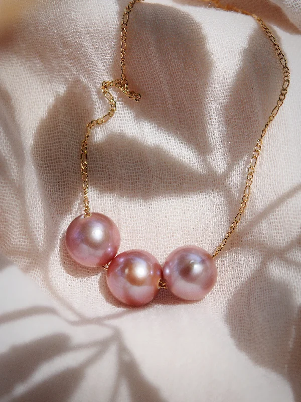 Unique layered necklaces for women -Triple Floating Pink Pearl Necklace - Lokalani