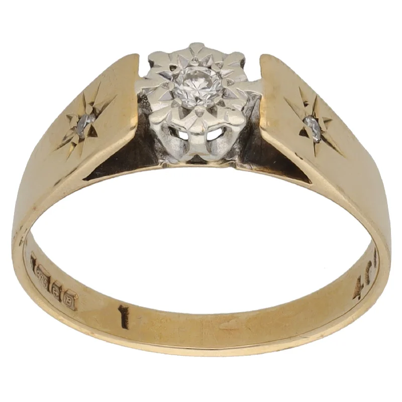 Trendy boho diamond engagement rings -9ct Gold 0.07ct Diamond Solitaire Ring With Accent Stones Size M