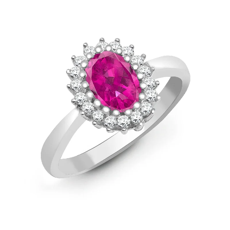 Vintage crystal solitaire engagement rings -9ct White Gold Diamond And Pink Sapphire Ring