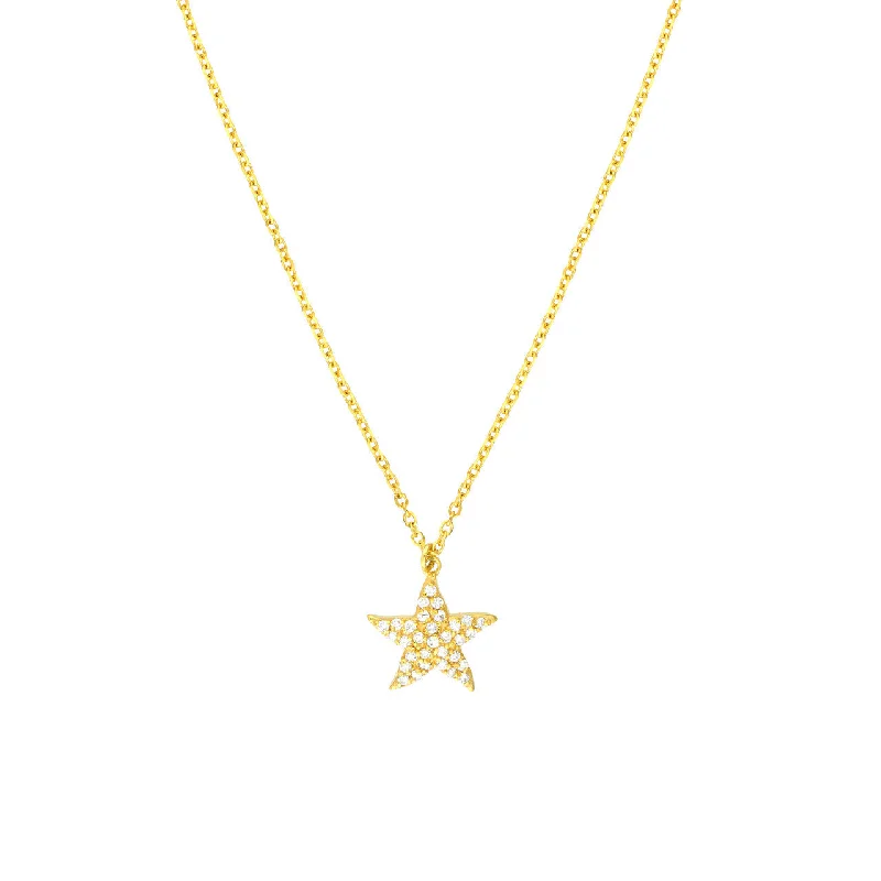 Ladies vintage crystal necklaces -Pave Diamond Starfish Necklace