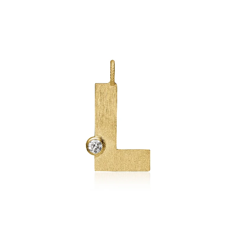 Ladies moonstone necklaces -Letter L 18K Gold Pendant w. Diamond