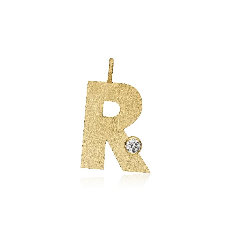 Ladies gemstone necklaces -Letter R 18K Gold Pendant w. Diamond