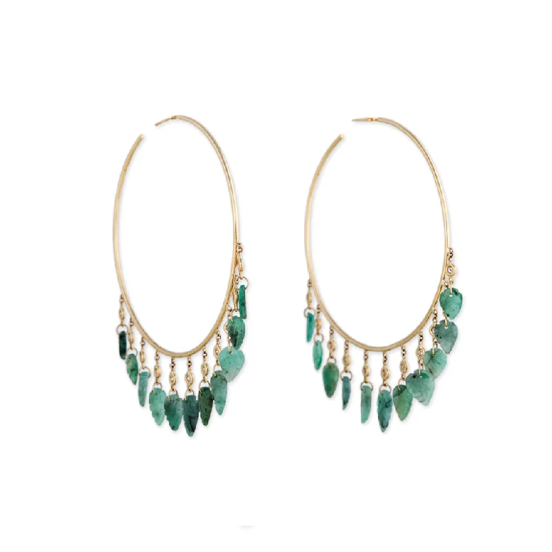 Minimalist chain drop earrings for women -11 DIAMOND EMERALD LEAF SHAKER HOOPS