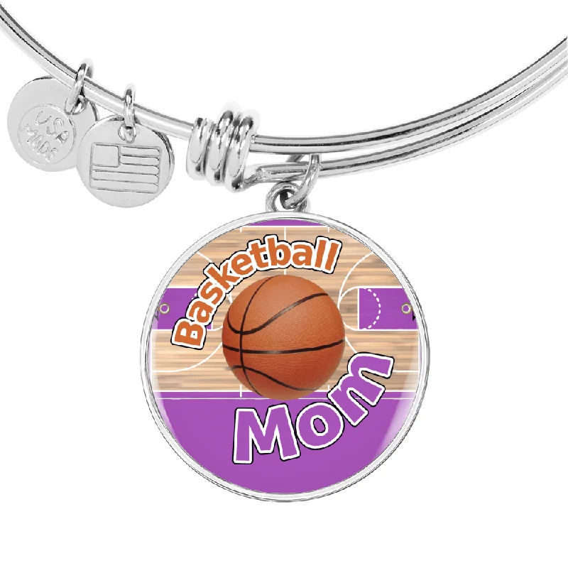 Trendy boho wrap bracelets for ladies -BASKETBALL MOM Adjustable Luxury Bangle - PURPLE [UNIQUE, LIMITED EDITION]