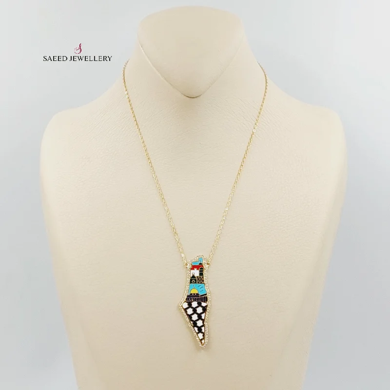 Dainty silver necklaces for ladies -Enameled & Zircon Studded Palestine Necklace