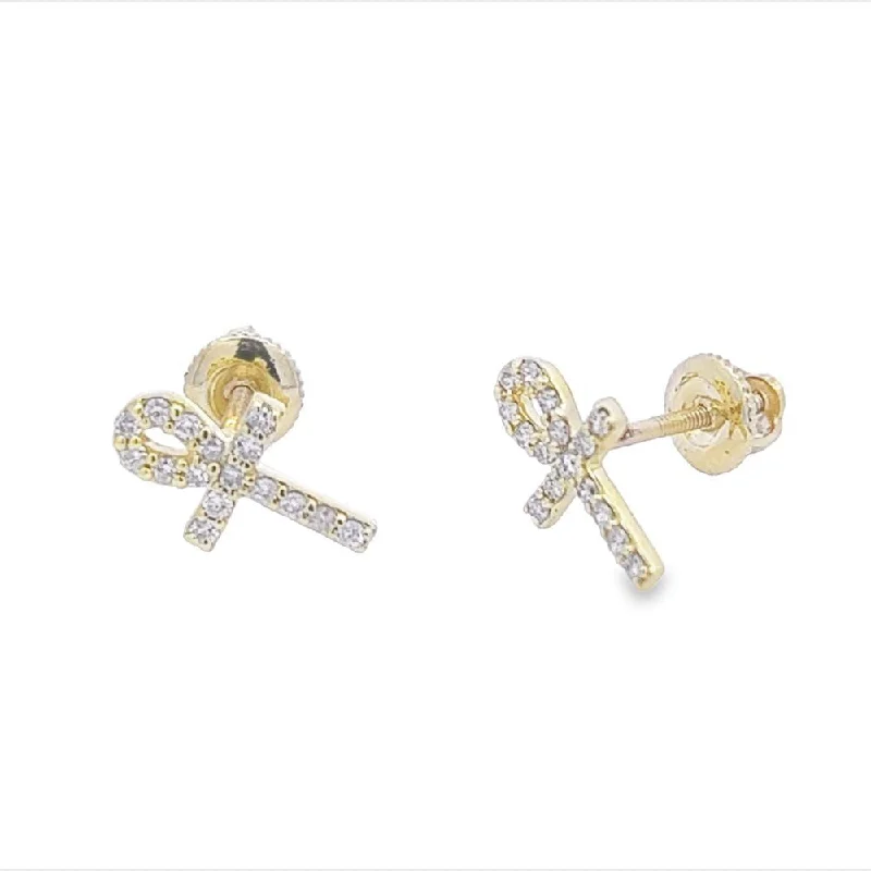 Simple silver tassel earrings for ladies -Ankh Cross Diamond Earrings .19cttw 10K Gold