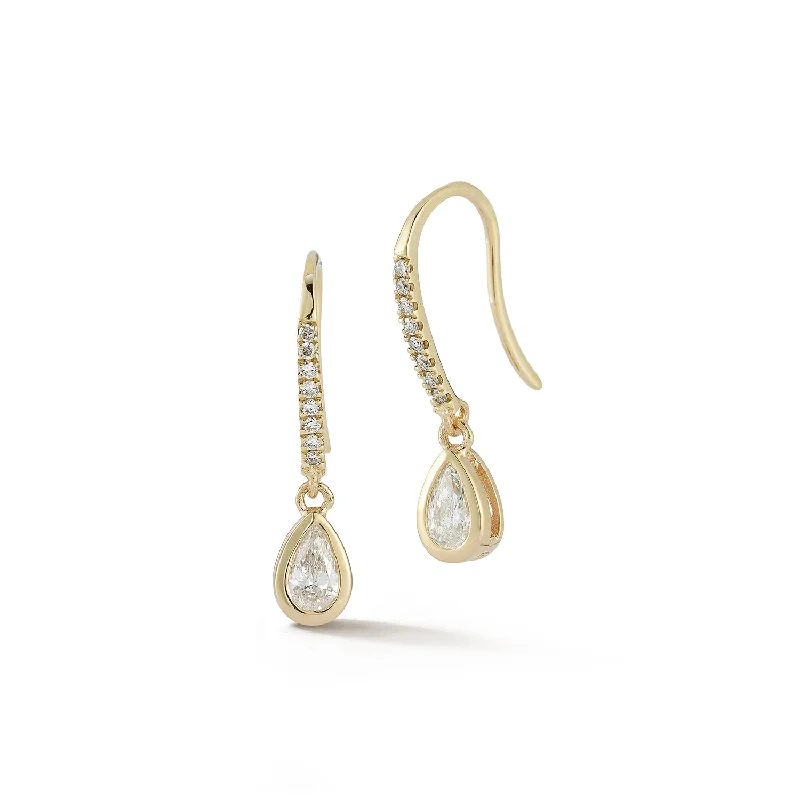 Ladies minimalist gold hoop earrings -*14kt Pear Diamond Drop Earrings