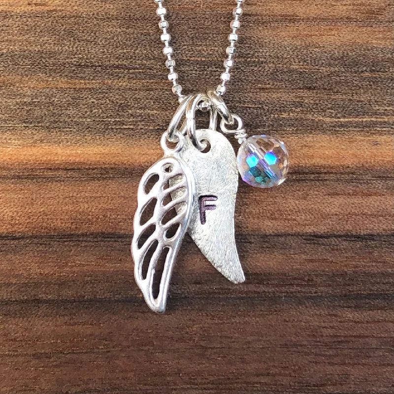 Delicate heart necklaces for ladies -Angel Wing Initial Necklace