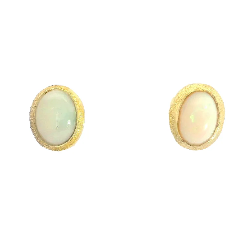 Ladies emerald chandelier earrings -18K Yellow Gold Vermeil Oval Opal Stud Earrings