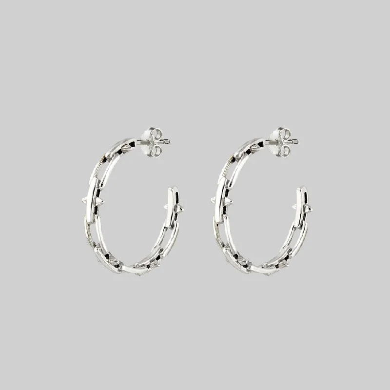 Ladies floral chandelier earrings -LUCIA. Spiked Chain Hoop Earrings - Silver