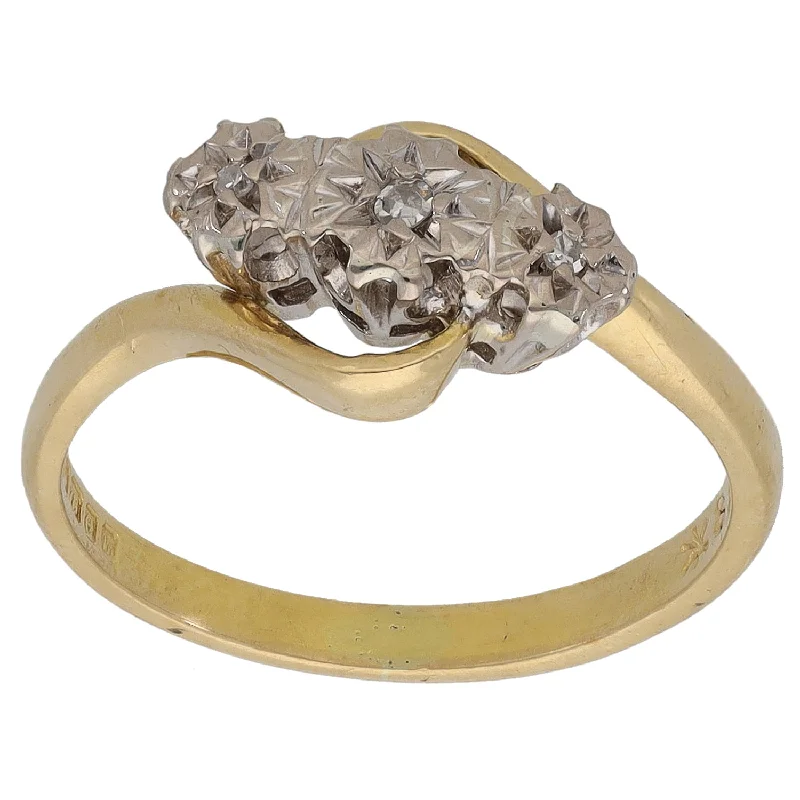 Ladies unique floral engagement rings -18ct Bi-Colour Gold 0.04ct Diamond Trilogy Ring Size M