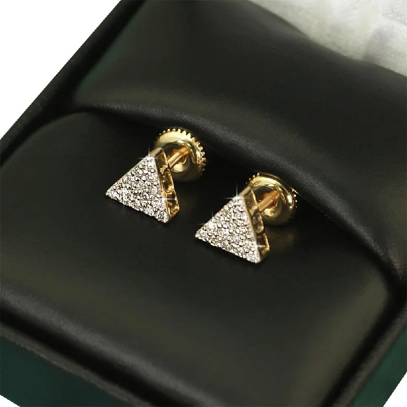 Ladies bold silver drop earrings -Triangle Pave Diamond Earrings .29cttw 10K Yellow Gold