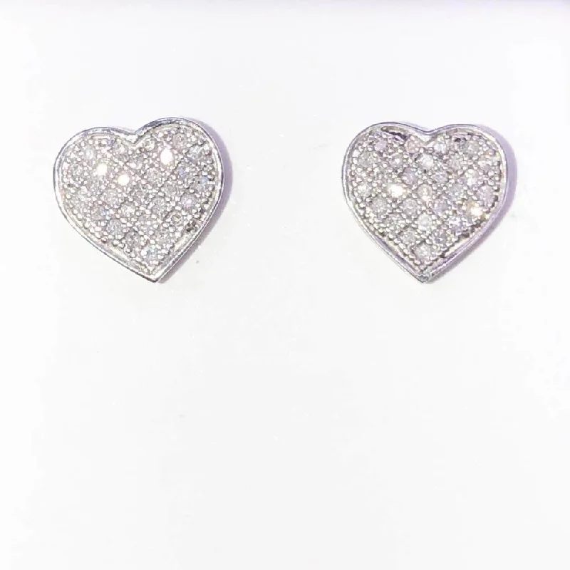 Ladies delicate floral stud earrings -Heart Diamond .25cttw Earrings .925 Sterling Silver