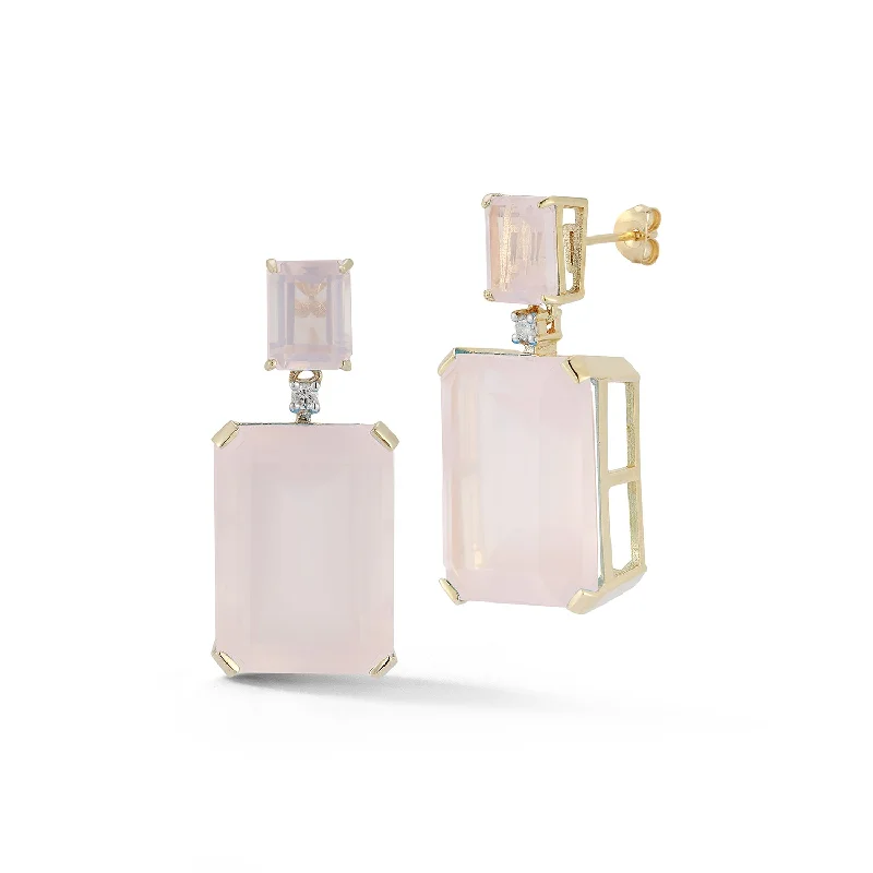 Ladies minimalist pearl drop earrings -14kt Rose Quartz Frame Earrings