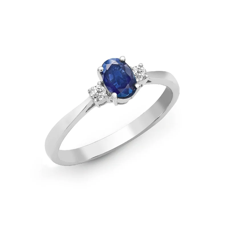 Boho-inspired gemstone engagement rings -18ct White Gold Diamond And Sapphire 3 Stone Ring