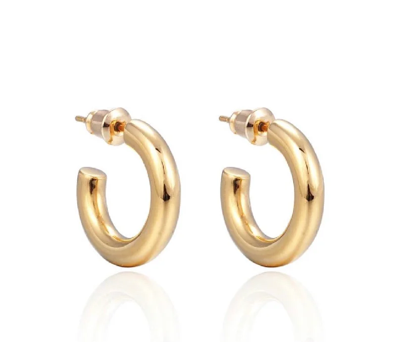 Ladies minimalist rose gold earrings -Mini Thick Hoops