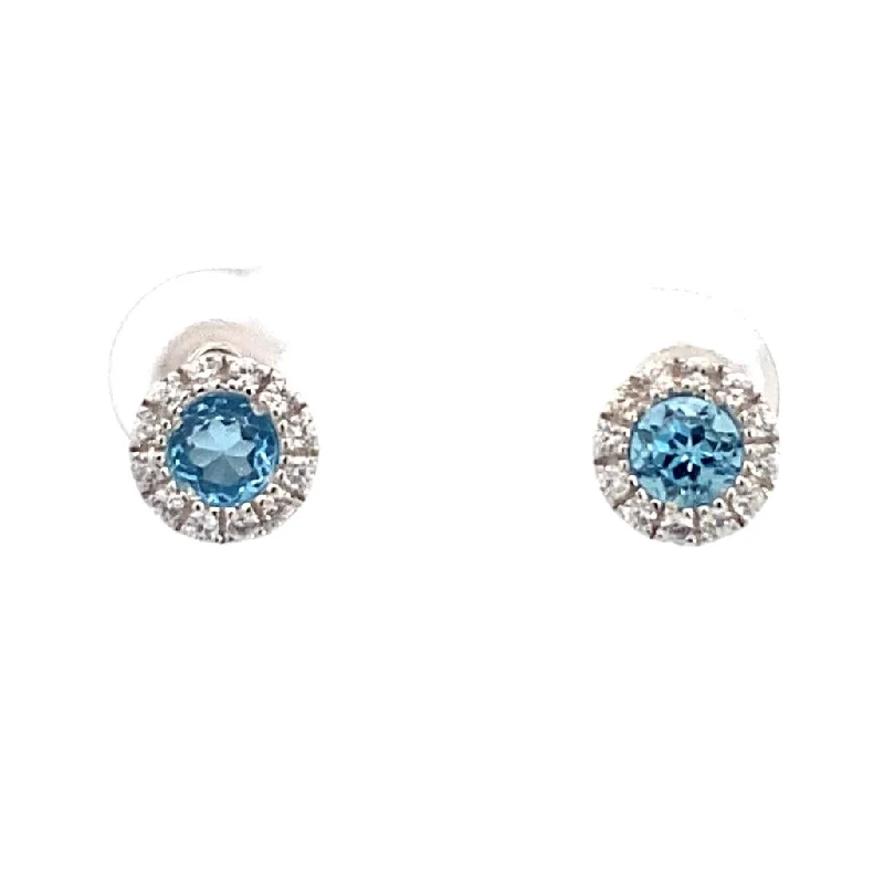 Classic silver chandelier earrings for ladies -December Birthstone Earrings: Sterling Silver Round Swiss Blue Topaz Halo Earrings