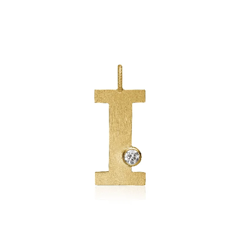 Crystal drop necklaces for ladies -Letter I 18K Gold Pendant w. Diamond