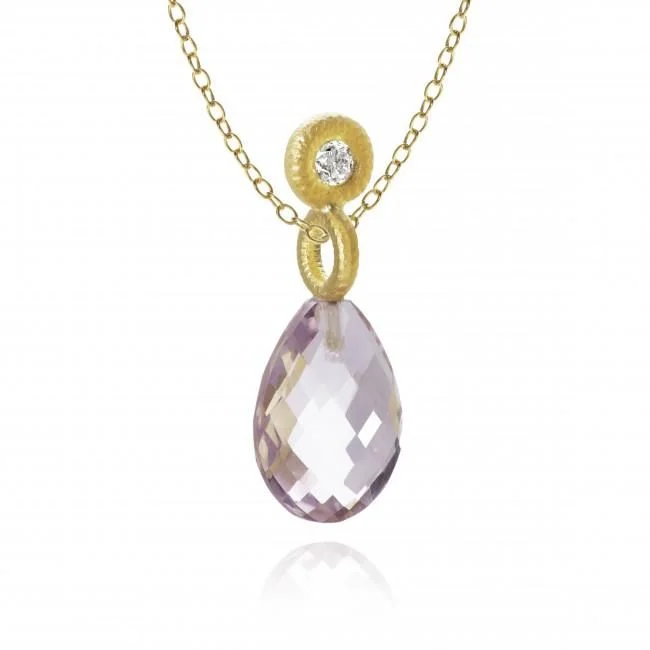 Ladies vintage gold necklaces -Glory 18K Gold Pendant w. Diamond & Amethyst